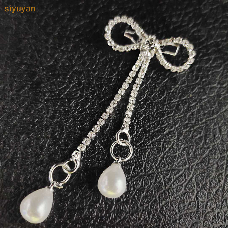 Siyuyan Thời Trang Sáng Bóng Kim Cương Giả Nơ Khóa Ngọc Trai sel Pin Kim Cương Khóa DIY May Giày Túi Đính Phụ Kiện Cưới Quà Tặng VN