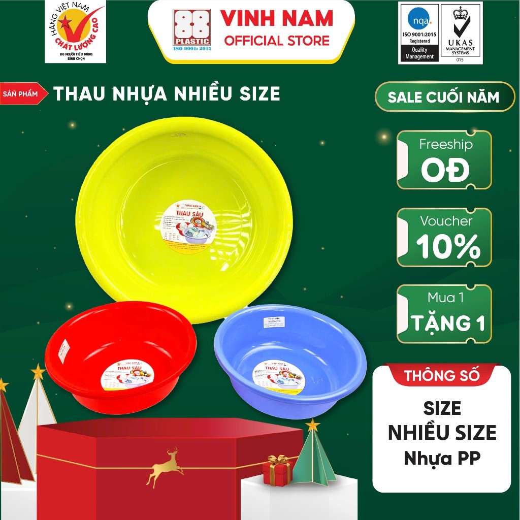 Thau Nhựa Nhiều Size Vinh Nam Plastic Thau Chậu Nhựa PP Bền Đẹp Đa Màu Đa Năng Mã 2T8 5T0 5T5 6T0