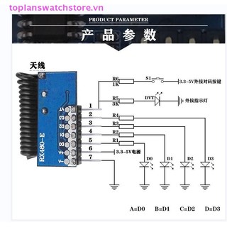 Toplanswatchstore RX480E Bộ thu RF 433 mhz Mô-đun giải mã mã mã học tập 433 mhz Đầu ra 4CH không dây cho điều khiển từ xa Mã hóa VN
