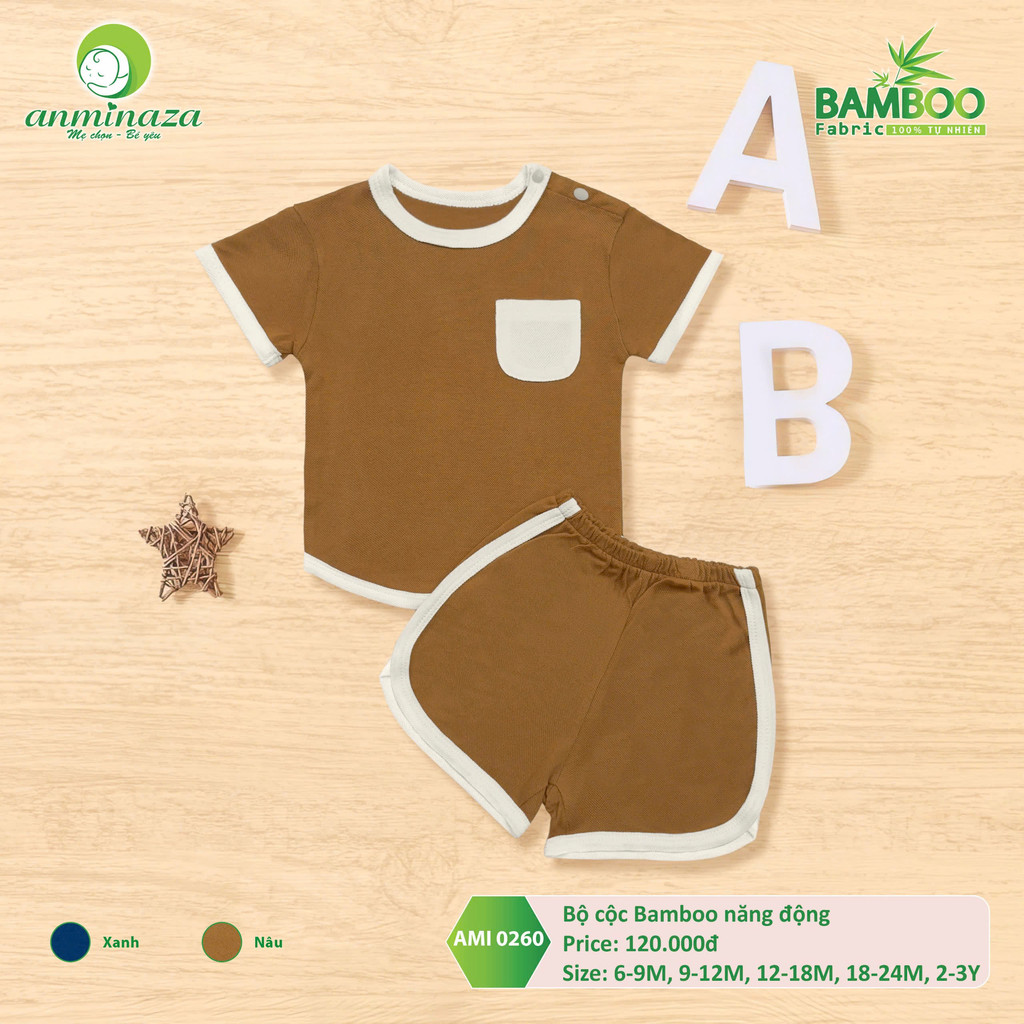 Bộ Cộc Tay Bamboo Bé Trai Anminaza Năng Động Thoáng Mát - Hàng Chính Hãng AMI0260