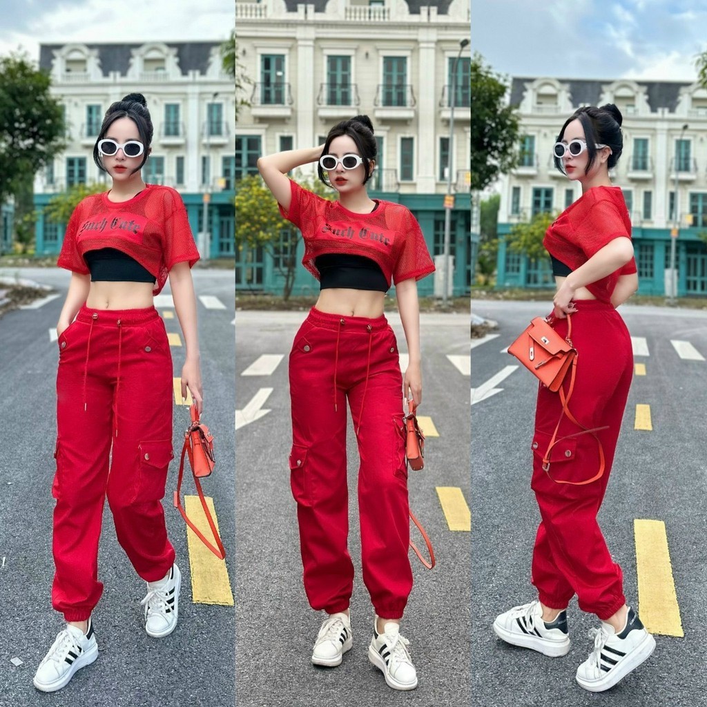 Set 3 chi tiết cộc tay áo lưới + áo bra + quần kaki co giãn thoải mái khi tập thích hợp tập zumba, erobic, shuffer dance