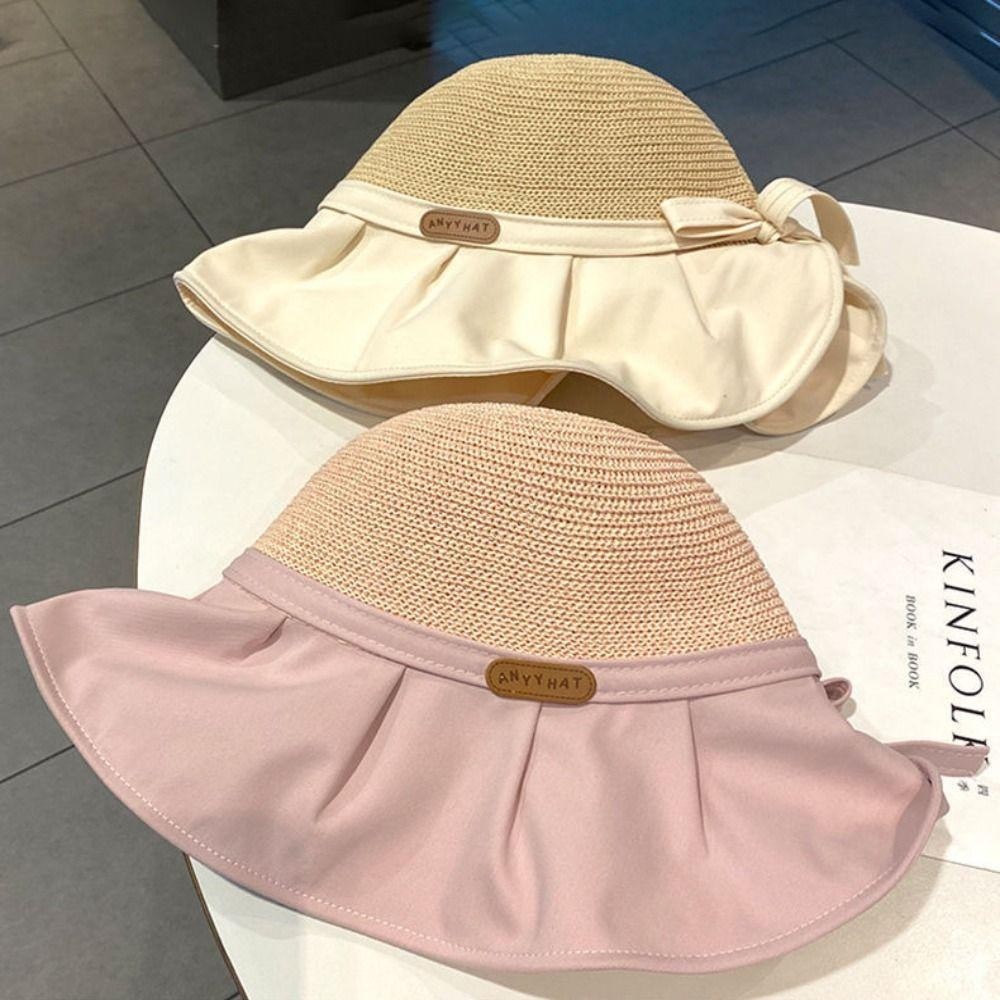 SUNKISSD Nữ Mũ Xô, Du Lịch Ngoài Trời Lớn Vành Rộng Mũ Chống Nắng, Mũ Đi Biển Thời Trang Mùa Hè Nơ Panama Mũ