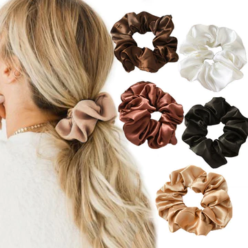 Satin Scrunchies Màu Trơn Đàn Hồi Dày Tóc Đuôi Ngựa Giá Đỡ Dây Cao Su Nữ Cô Gái Scrunchie Phụ Kiện Tóc