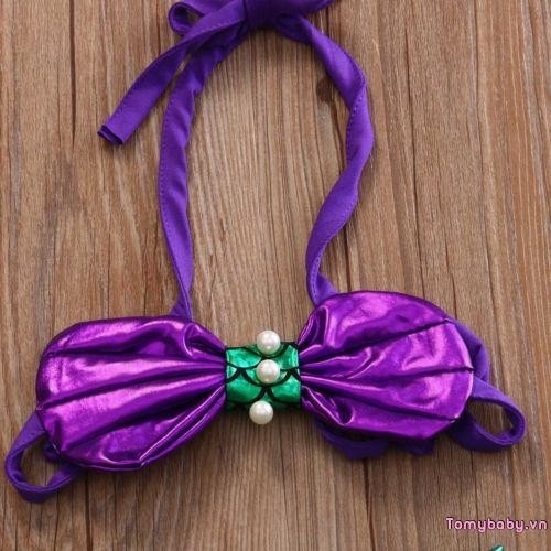 Bé Gái Hai Mảnh Đồ Bơi Treo Cổ Vỏ Ngọc Trai Dây Bikini Áo + Vải tuyn Chắp Vá Nàng Tiên Cá Đuôi Đồ Bơi