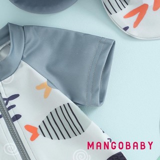 Mg-toddler Bé Trai Rash Guard Đồ Bơi Hoạt Hình In Cá Tay Ngắn Đồ Bơi Dây Kéo Phía Trước Bộ Đồ Tắm Có Mũ Bơi