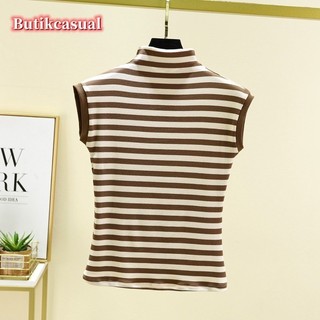 Áo thun nữ sọc tank top mỏng ren không tay mùa hè 2025 dáng ôm vừa vặn áo sơ mi giản dị