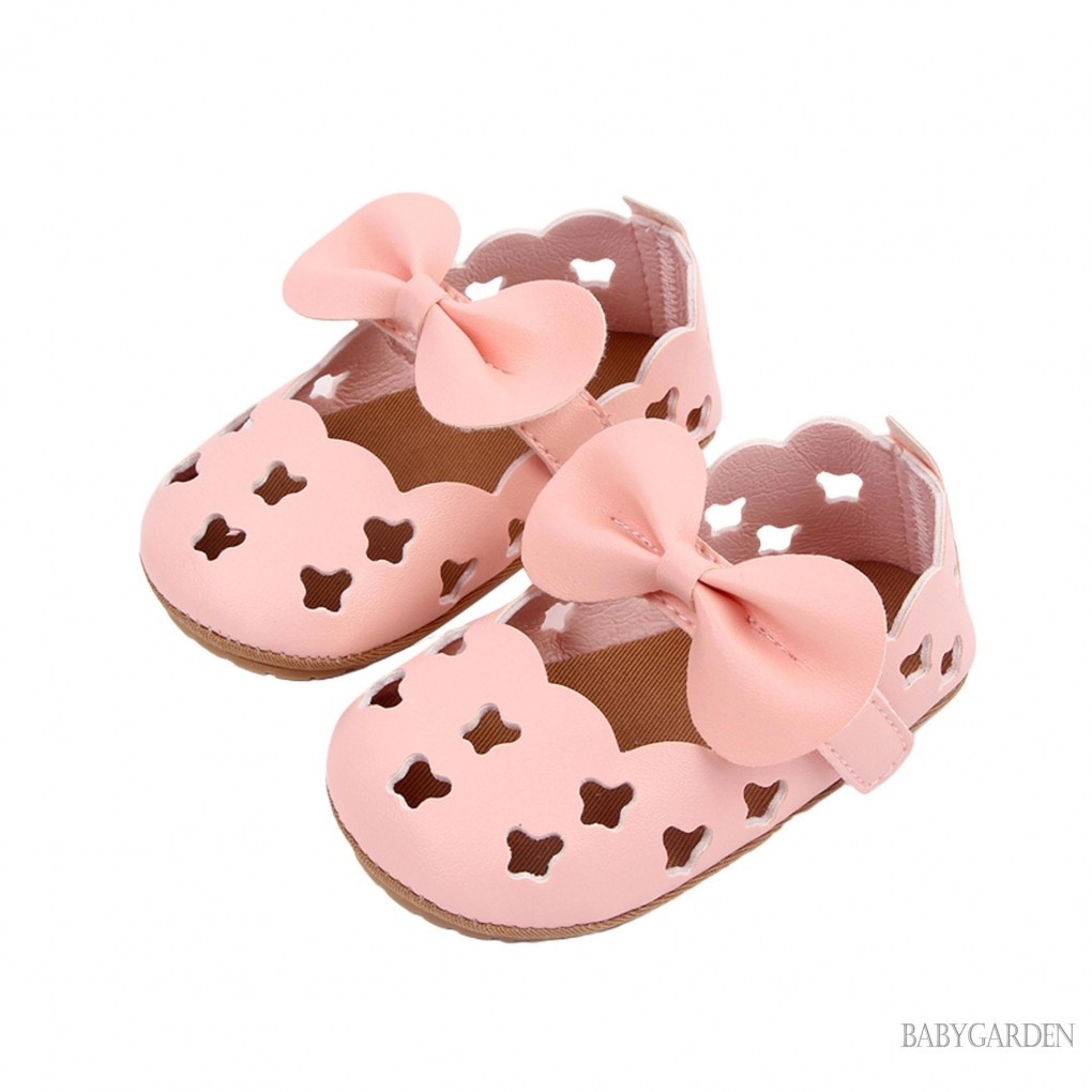 / / -Baby Girls Dép Da PU Cho Bé Tập Đi Chống Trơn Trượt Rỗng Nơ Đi Bộ Đầu Tiên Giày Đế Mềm