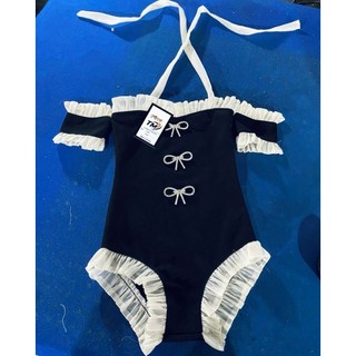 10-30kg (tặng tag nơ) Bikini 1 mảnh đen tay bèo sang chảnh cho bé gái, đồ bơi cho bé
