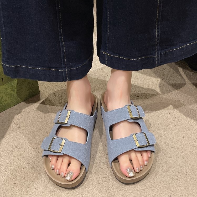 Mùa Hè Phong Cách Mới Slip-On Dép Nữ PU Phiên Bản Hàn Quốc Retro Chống Trơn Trượt Thường Ngày Ngoài Trời Mặc Dày Đế Đôi San