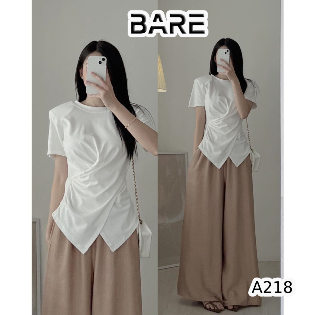 Áo thun cổ tròn tay ngắn xoắn eo tôn dáng chất liệu thun gân tăm lạnh co dãn tốt - A218