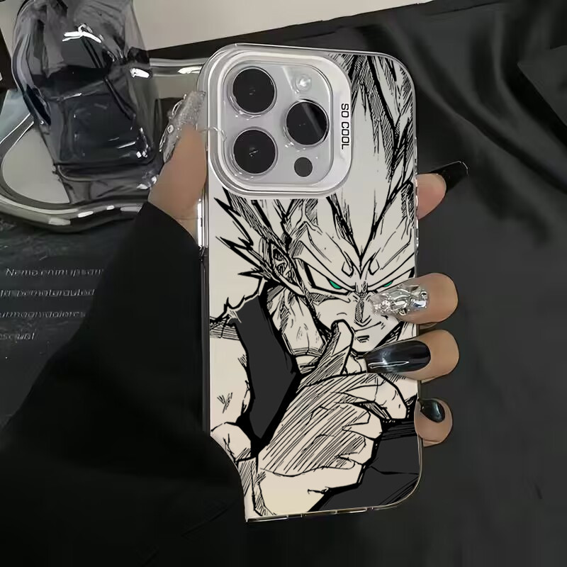 Ốp Lưng Cho iPhone 16 11 15 Pro Max 14 11 12 13 15 Pro Max XR XS X Anime Phổ Biến Goku Sang Trọng Mạ Bạc Bên Trong Bìa Cứng