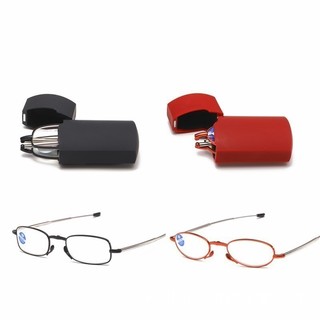 Kính đọc sách gấp có thể gập lại dành cho nam Móc chìa khóa Kính đọc sách nữ màu đỏ + 1.0 ~ + 4.0 Kính mắt chống bức xạ bằng kim loại khung đen