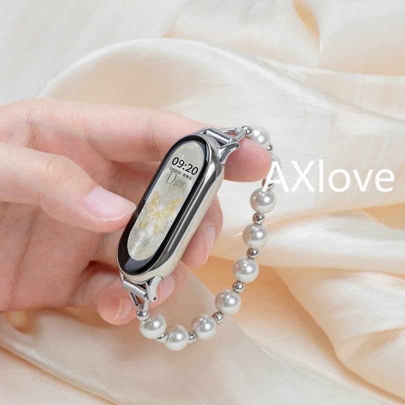 Ngọc Trai Trắng Mi Band 10 9 8 NFC Vòng Tay Trang Sức Dây Đeo Đồng Hồ Cho Xiaomi Mi Band 8 Dây Đeo Tay Vòng Co Giãn