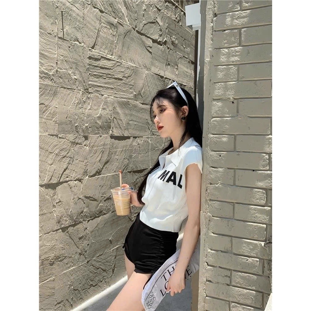Áo cộc mùa hè nữ thiết kế cách điệu Croptop chất liệu dệt kim tay hến cổ polo hottrend MT33 SP268