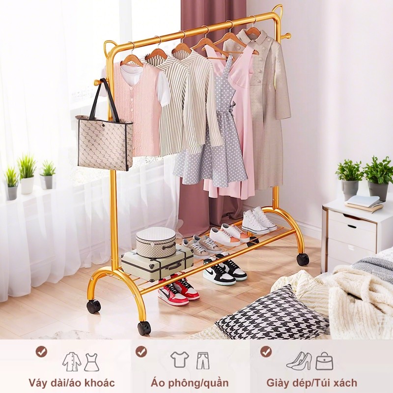𝐎𝐥𝐢𝐟𝐞 Giá Treo Quần Áo Đa Năng Móc Treo Quần Áo Hình Tai Mèo Giá Phơi Thông Minh Giàn Phơi Đồ Có Bánh Xe Vàng.Đen.Trắng