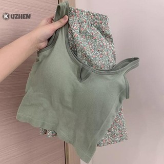 Kuzhen Hoa Co Giãn Eo Pyjama Vest Có Đệm Ngực Pyjama Quần Nhà Quần Mùa Hè Bộ Dành Cho Nữ HOT
