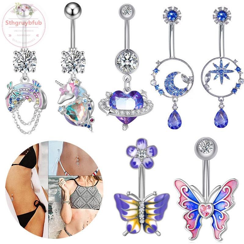 Sthb Thời Trang Thép Không Gỉ Kỳ Lân Cầu Vồng Hành Tinh Bướm Zircon Mặt Dây Chuyền Xuyên Bụng Nút Nhẫn Cơ Thể Trang Sức Cho Nữ VN