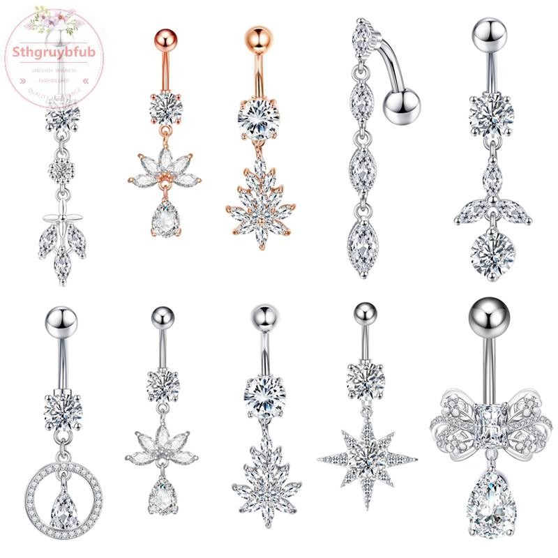 Sthb Pha Lê Thời Trang Zircon Bụng Nút Nhẫn Nữ Bé Gái Thép Không Gỉ Rốn Bụng Nút Nhẫn Gợi Cảm Cơ Thể Trang Sức Xuyên VN
