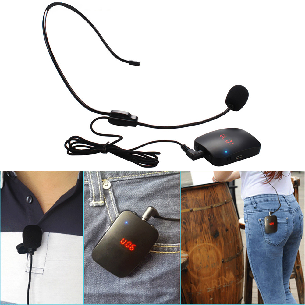 [Ky] Micro không dây Bộ phát đài FM Tai nghe Vòng cổ Hướng dẫn du lịch Clip-On MIC