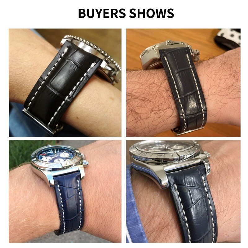 Dây đeo đồng hồ bằng da thật cổ điển 22mm 24mm cho dây đeo đồng hồ Breitling Da bò Avenger Navitimer Vòng tay thế giới Hoa văn tre Dây đeo đồng hồ nam nữ Phụ kiện kinh doanh