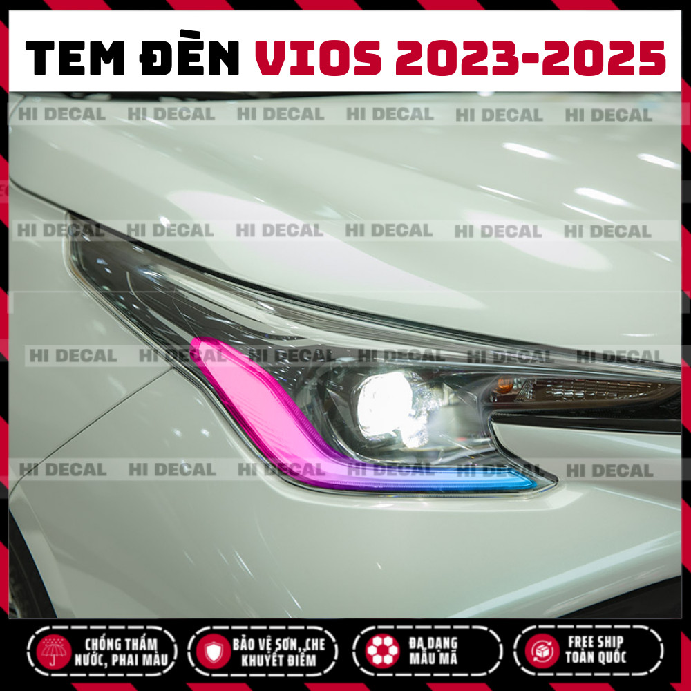 Decal đèn Vios 2023 - 2025, tem dán đèn xe Vios trang trí bào vệ bền màu, chống nước