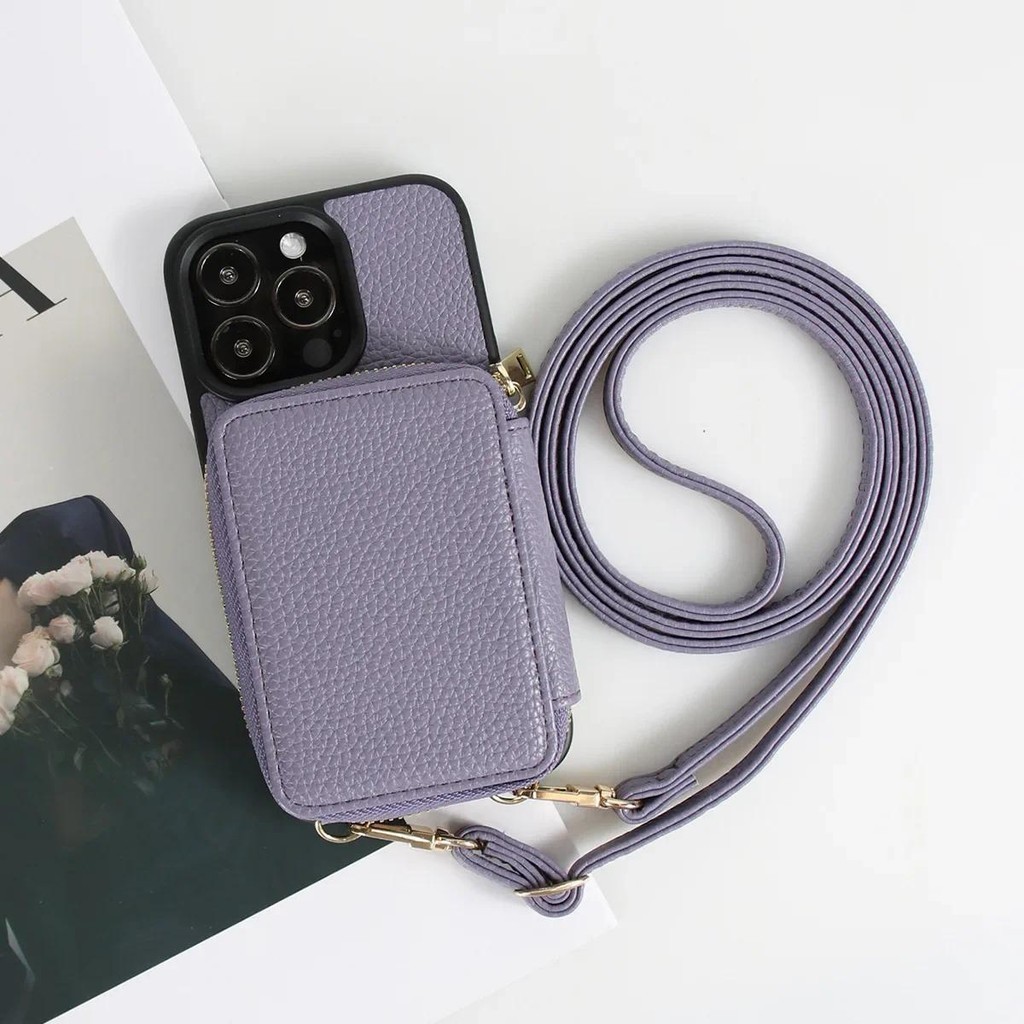 Ốp Điện Thoại Da PU Dạng Ví Có Dây Đeo Chéo Vai Cho iPhone 15 14 Plus 13 12 11 Pro Max