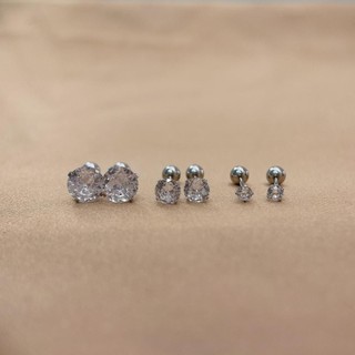 Bông tai nam nữ nụ đá 3 size chốt vặn chất liệu titan bền màu
