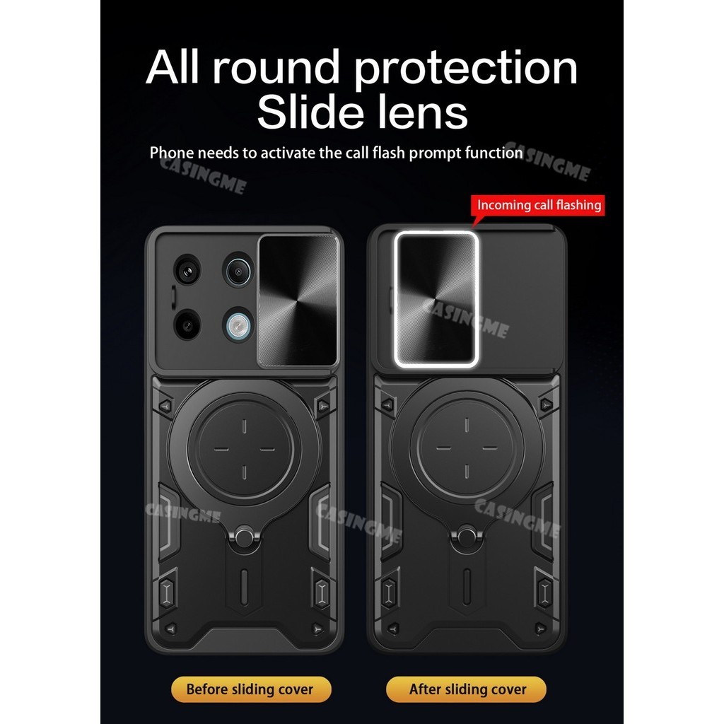 Redmi Note 13 2024 Giáp Chống Sốc Đẩy Kéo Camera Bảo Vệ Vỏ Cho Redmi Note 13 Note13 RedmiNote13 Pro 13Pro Plus + 4G 5G Ốp Lưng Xe Từ Vòng Vỏ Ốp lưng