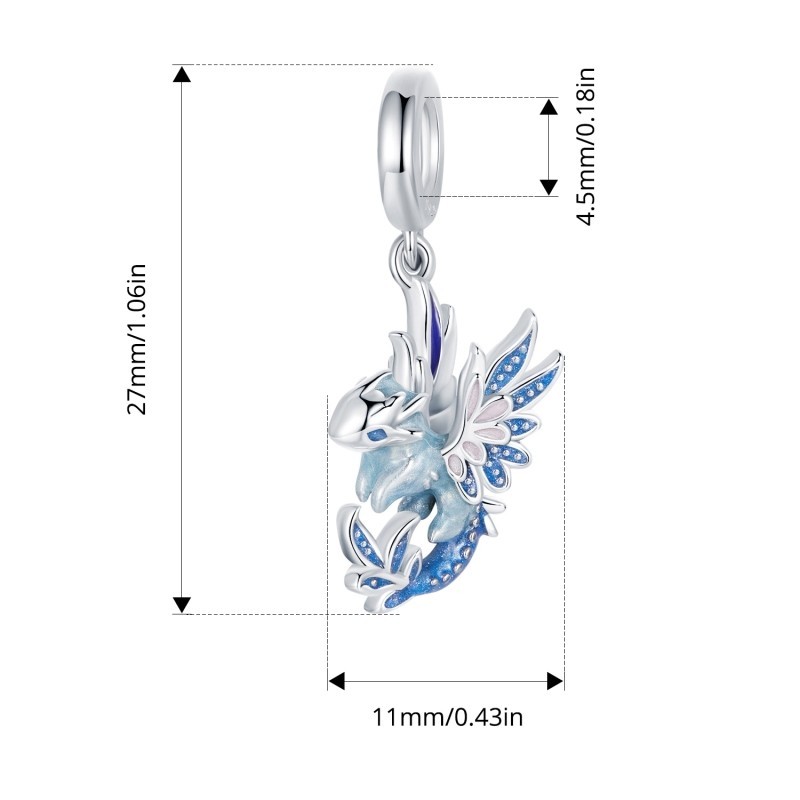 Bamoer 925 Sterling Sliver Charm Flying Dragon Mặt Dây Chuyền Phụ Kiện Series Cho Vòng Tay