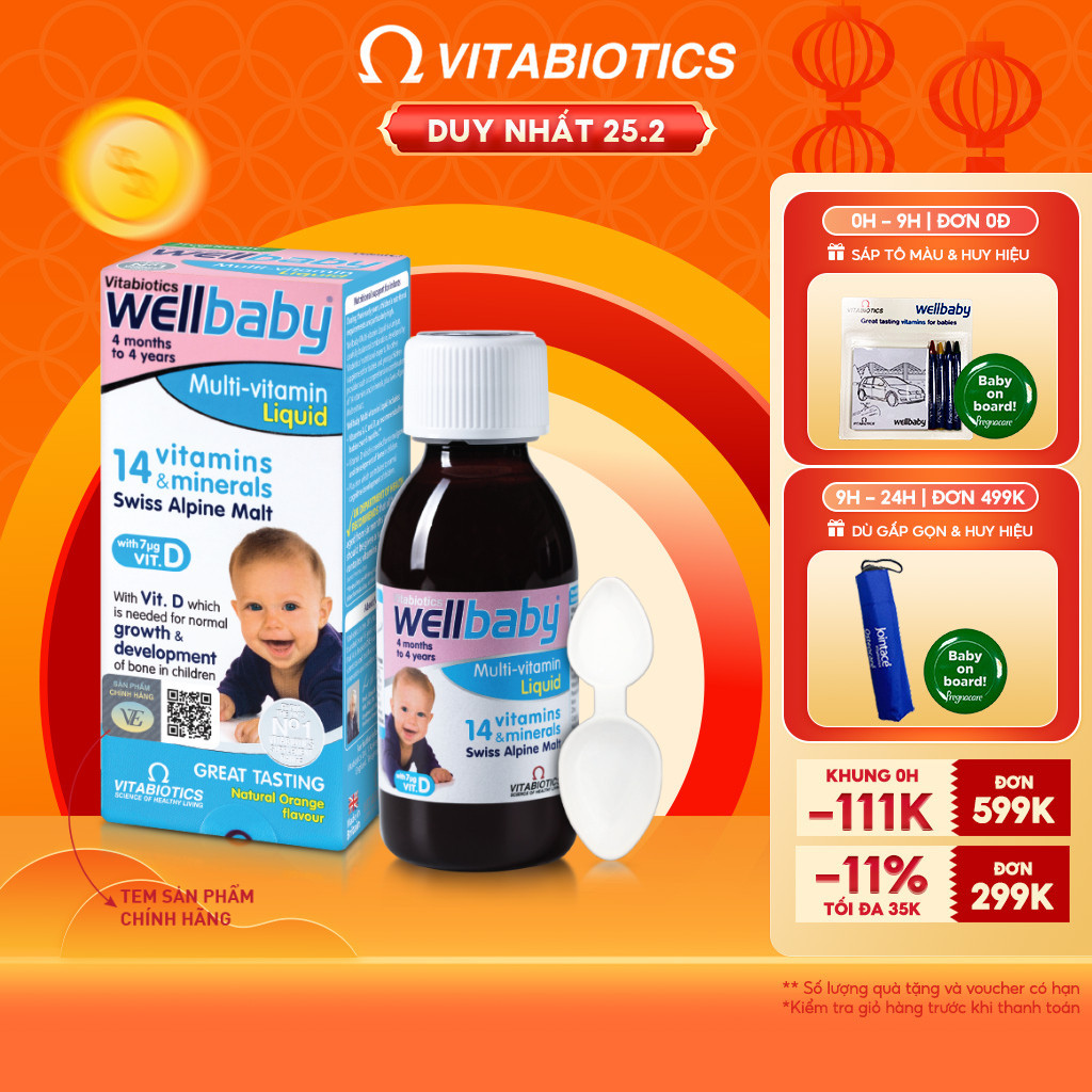 Siro Uống Cho Bé Vitabiotics WELLBABY Multi-Vitamin Liquid Vị Cam Mạch ...