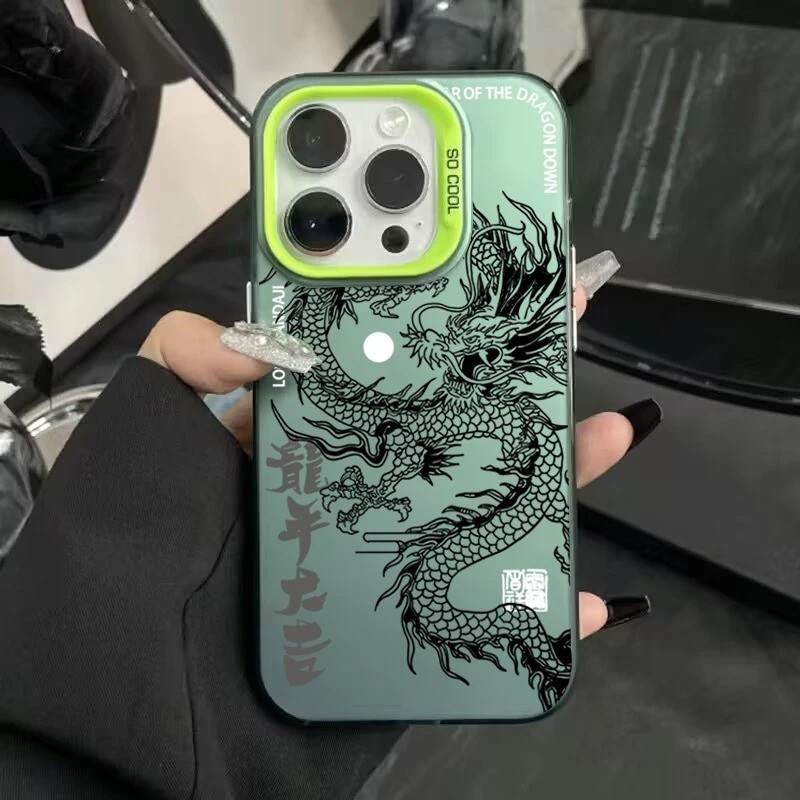Ốp Lưng Mạ Điện Mờ Màu Rồng Sang Trọng Cho iPhone 15 14 13 12 11 Pro Max X XR XS Max 7 8 Plus SE2 Vỏ Cứng Mờ Laser Chống Sốc
