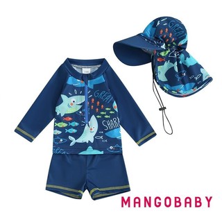 Mg-baby Boy 3 Cái Rash Guard Đồ Bơi Dễ Thương In Hình Cá Dài Tay Zip Up Bộ Đồ Tắm Đồ Bơi