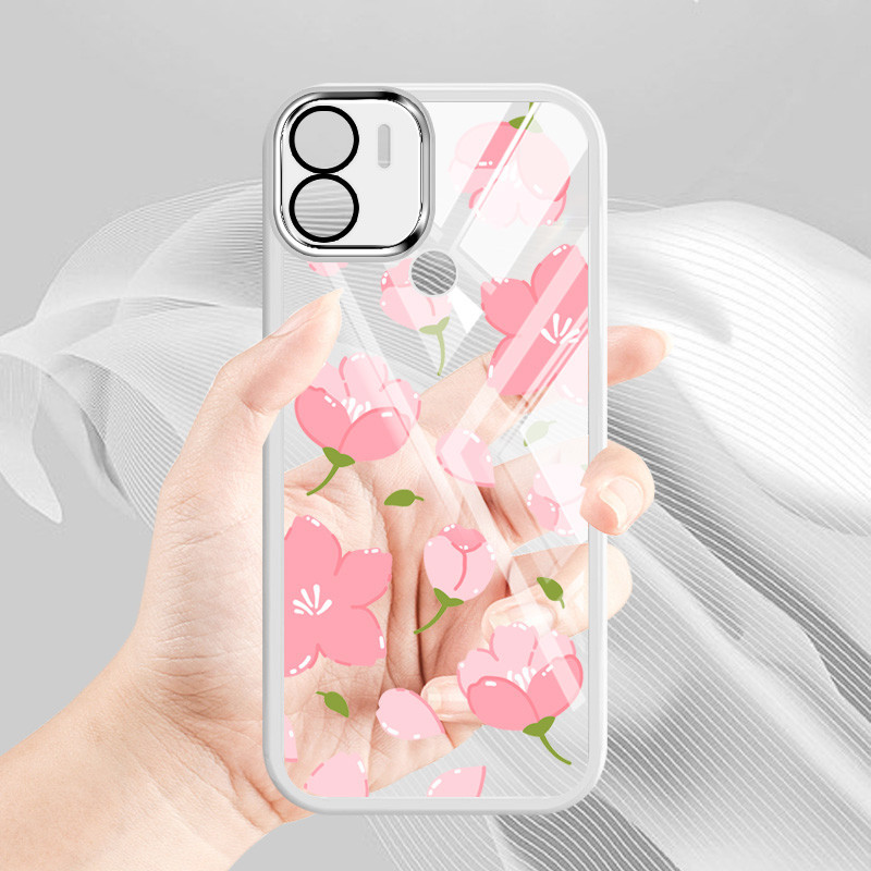 Ốp Điện Thoại Trong Suốt Màu Siêu Mỏng YBD Cho Redmi A1 A2 Plus A1 + A2 + 2022 Xiaomi POCO C50 C51 Họa Tiết Hoa Tulip Hồng (Có Phim Ống Kính Tích Hợp)