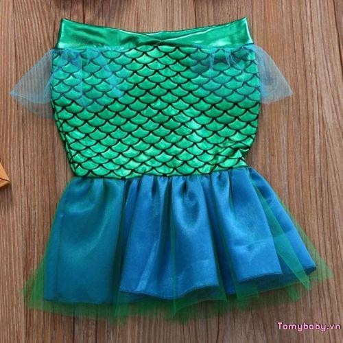 Bé Gái Hai Mảnh Đồ Bơi Treo Cổ Vỏ Ngọc Trai Dây Bikini Áo + Vải tuyn Chắp Vá Nàng Tiên Cá Đuôi Đồ Bơi