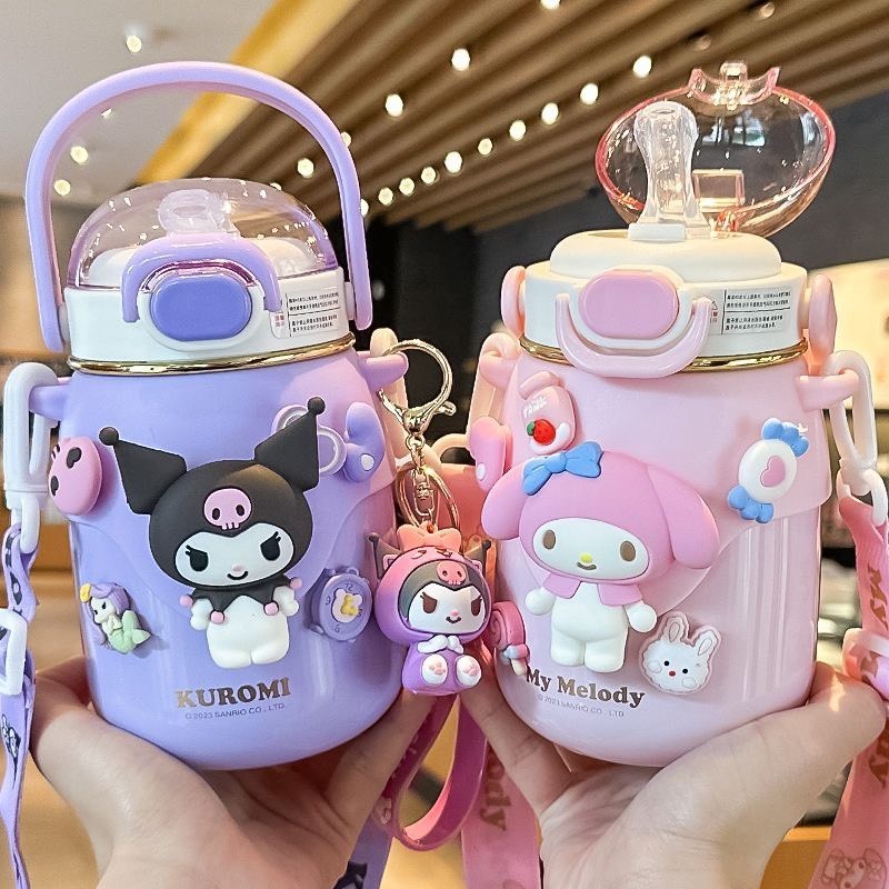 Bình Nước Giữ Nhiệt Sanrio Kuromi 700ML INOX 316 - Bình Giữ Nhiệt Nhân Vật Hoạt Hình Trẻ Em Có Ống Hút Tặng Kèm Sticker
