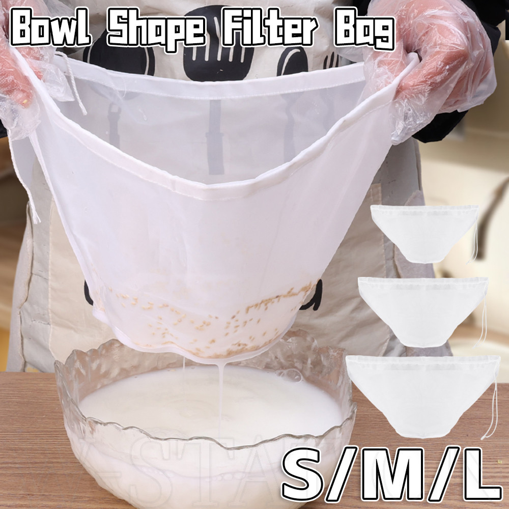 Túi lọc lưới mịn hình bát - Túi lọc Nylon có thể tái sử dụng - Dành cho sữa đậu nành, hạt, sữa, trà, cà phê, sữa chua - Túi lọc bóp thực phẩm - Tiện ích làm bánh nhà bếp