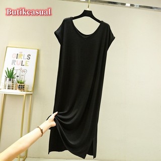 Phụ Nữ Modal Cotton Đầm Plus Kích Thước Trơn Đầm Rời Thường Ngày 2025 Váy Ngủ Mùa Hè