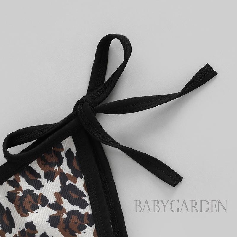 Baga-6-24 tháng tuổi Bộ Bikini in họa tiết da báo cho bé gái Dây cổ + Quần short Trang phục đồ bơi cho bé mùa hè