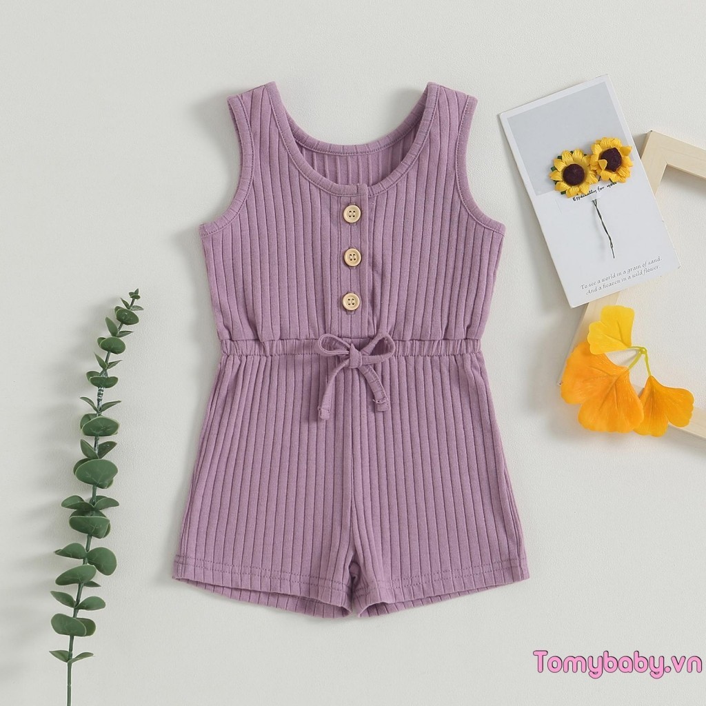 Bộ áo liền quần không tay mùa hè cho bé gái Bộ áo liền quần màu trơn Quần short tổng thể cho quần áo trẻ mới biết đi