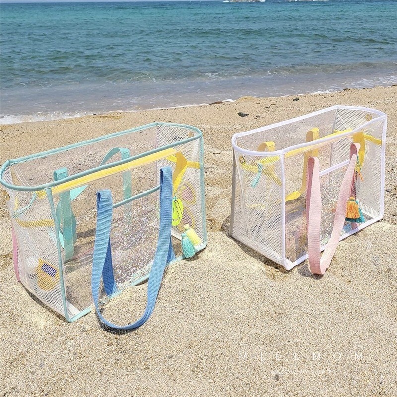 Túi Xách Đựng Đồ Đi Biển, Đi Bơi, Đi Chơi Chất Liệu Nhựa Trong Suốt Chống Thấm Nước Có Khoá Kéo