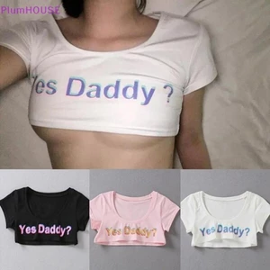 Plumhouse Nữ In Chữ Tay Ngắn Yes Daddy Tay Ngắn Crop Running Áo VN