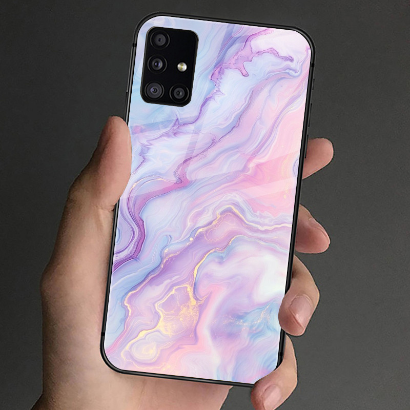 Ốp Điện Thoại Kính Cường Lực Mạ Đá Cẩm Thạch 02 Cho Samsung Galaxy S9 Plus S10 S10e S20 FE S20 Plus S21 S22 S23 S24 Ultra Cover