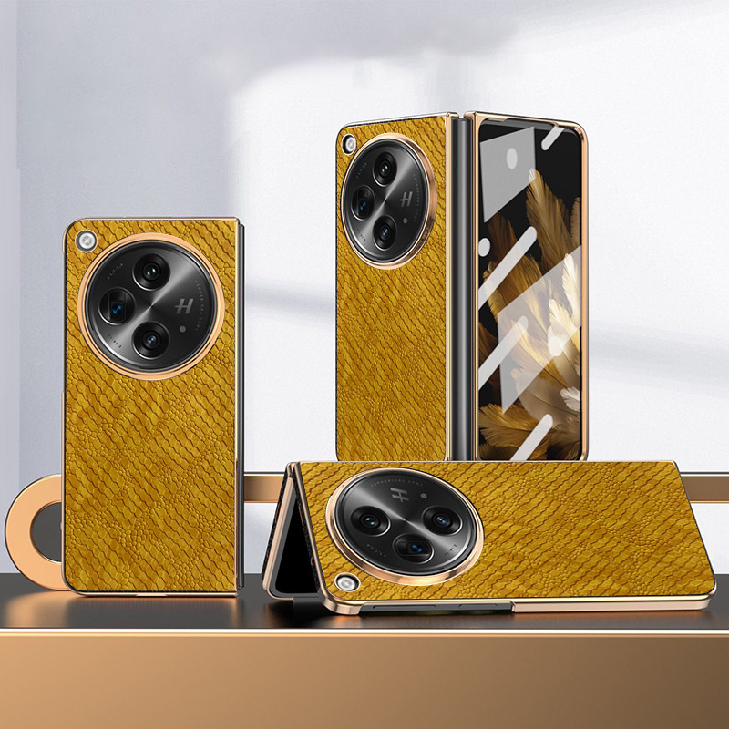 Ốp YJD Cho OPPO Find N3 Flip N2 Flip Cổ Điển Họa Tiết Rắn Da Mạ Điện Cạnh Chống Rơi Vỏ Điện Thoại