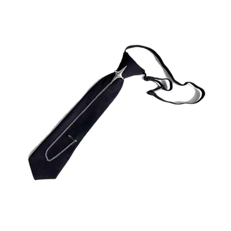 YOI Unisex Crosses Pin Chain Cà Vạt Đen Tuyên Bố Thời Trang Phụ Kiện Cho Đồng Phục Đi Học Và Trang Phục Giải Trí Dây Buộc Trước