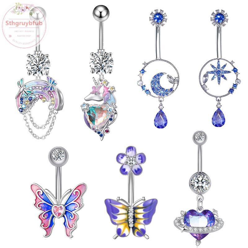 Sthb Thời Trang Thép Không Gỉ Kỳ Lân Cầu Vồng Hành Tinh Bướm Zircon Mặt Dây Chuyền Xuyên Bụng Nút Nhẫn Cơ Thể Trang Sức Cho Nữ VN