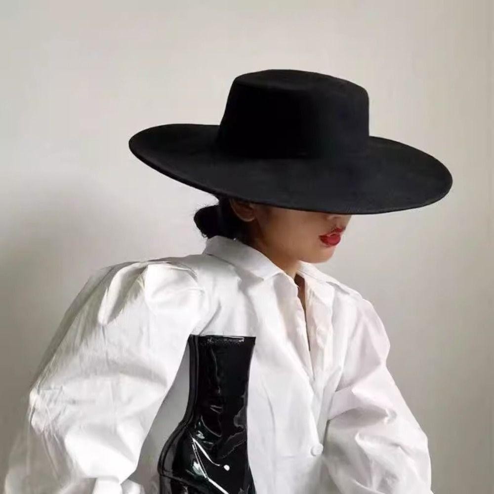 [Demo3] Mũ Flatcap nữ, Mũ nỉ cổ điển màu trơn, Vành rộng kiểu Pháp Hepburn Phong cách Flat-top Cap Church
