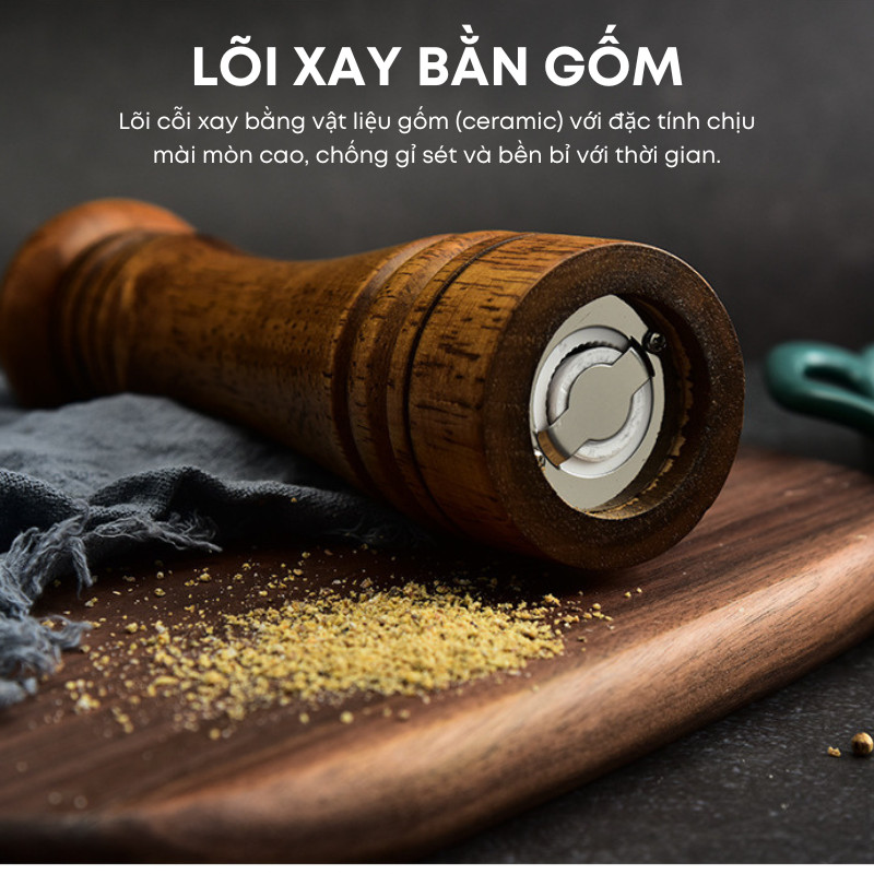 Dụng Cụ Xay Tiêu Cầm Tay Bằng Gỗ Sồi Tự Nhiên Cao Cấp - Lọ Xay Hạt Tiêu, Muối Hồng Để Bàn Cho Gia Đình, Nhà Hàng| 243