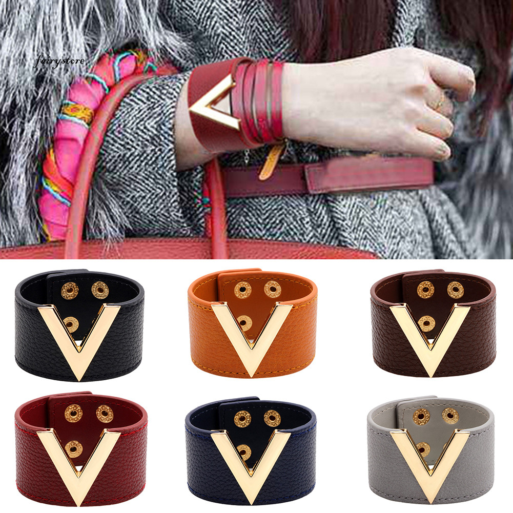 Fairystore| Phụ Nữ Rộng Hình Chữ V Vòng Tay Vòng Tay Dây Đeo Tay Thời Trang Nút Dự Tiệc Trang Sức Quà Tặng