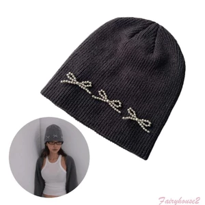 Mũ Len Beanie Đính Hạt Và Nơ Phong Cách Hip Hop Cho Nữ