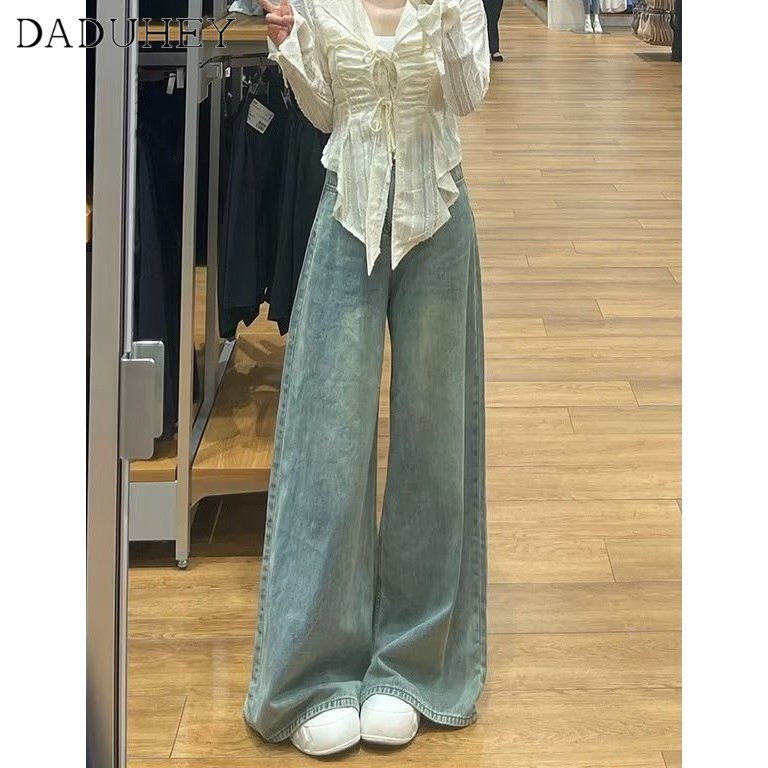 Ảnh Quần jeans DADUHEY lưng cao ống rộng phong cách đường phố Mỹ cổ điển cao cấp cỡ lớn 4
